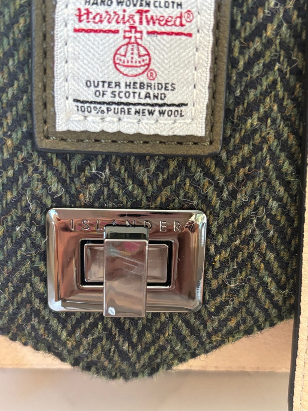 Harris Tweed Islander Olive Green And Ivory Herringbone Satchel Crossbody Bag - Picture 15 of 15